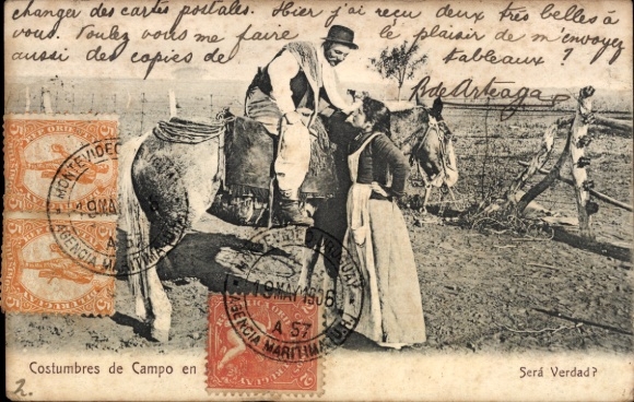 Ak Argentinien, Landbevölkerung, Reiter, Frau