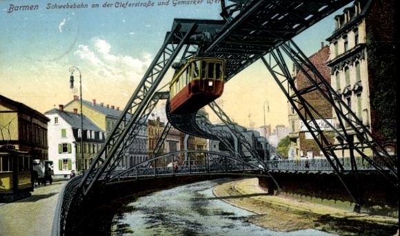 Ak Barmen Wuppertal, Schwebebahn an der Krefelder Straße und Gemarker Ufer