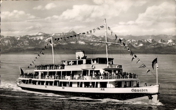 Ak Motorschiff Schwaben auf dem Bodensee in Fahrt