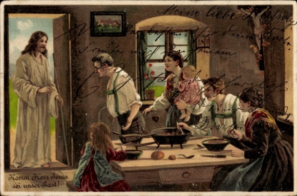 Litho Komm Herr Jesus, sei unser Gast, Familie, Wohnstube