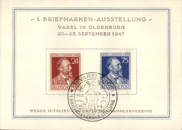 Ak Varel in Oldenburg Jadebusen, 1. Briefmarkenausstellung, 20.-23. September 1947