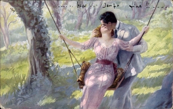 Ak Liebespaar, Frau beim Schaukeln, Schaukel, Kuss