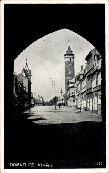 Ak Domažlice Taus Region Pilsen, Stadtansicht, Náměstí,  Turm,  Gebäude
