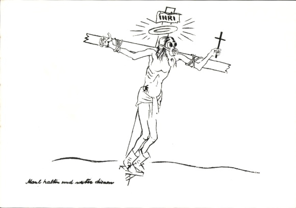 Künstler Ak Grosz, George, Maul halten und weiter dienen, 1928, Jesus mit Gasmaske, 1982