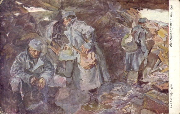 Künstler Ak Fahringer, Carl, Maschinengewehr am Krn, MG, Kuk Armee, 1. WK