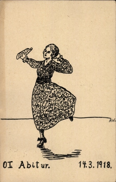 Studentika Ak Bremerhaven, OI Abitur 14.3.1918, junge Frau im Kleid