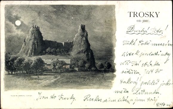 Ak Rovensko pod Troskami Rowensko bei Turnau Region Reichenberg, Burg Trosky