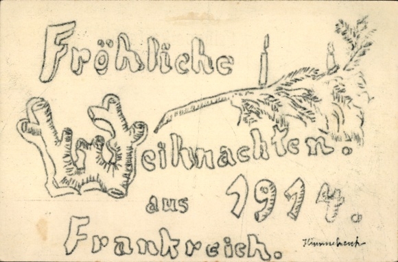 Handgemalt Ak Fröhliche Weihnachten 1914 aus Frankreich, 1. WK, K. Pr. Res. Inf. Reg. No. 88, I. Bat