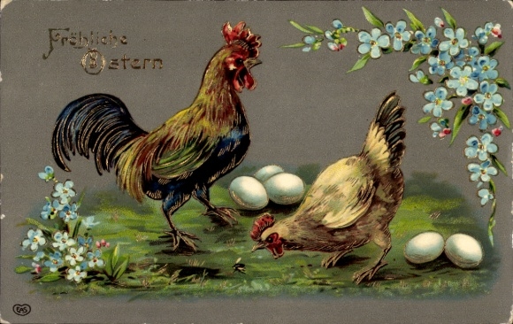 Glitzer Ak Glückwunsch Ostern, Hühner, Ostereier