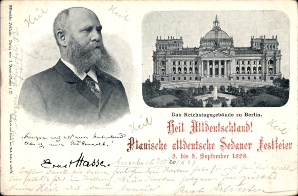 Ak Berlin Tiergarten, Reichstagsgebäude, altdeutsche Sedaner Festfeier 1898, Ernst Hasse