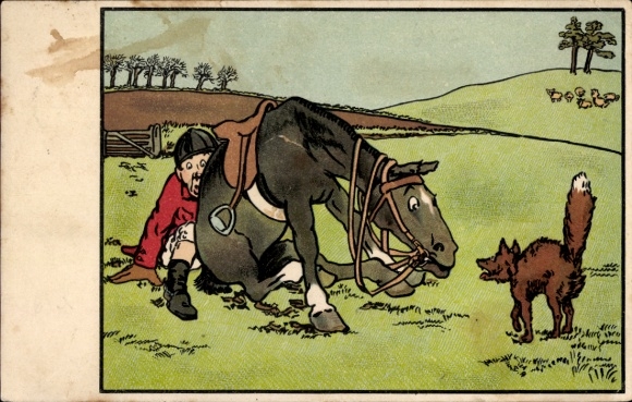 Ak Fuchsjagd, Pferd hat Angst