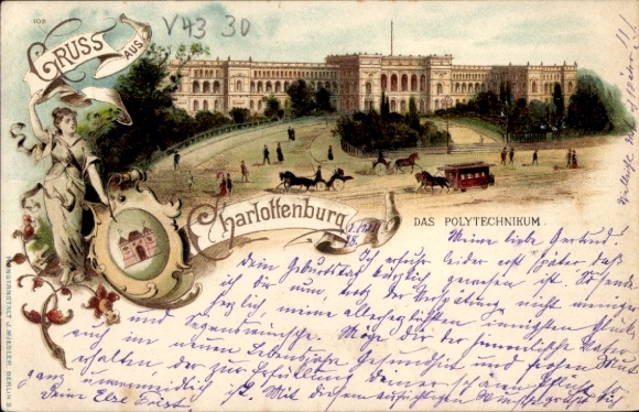Litho Berlin Charlottenburg, Polytechnikum, Pferdestraßenbahn