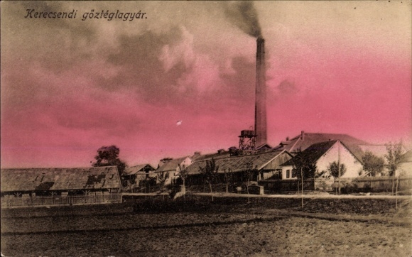 Ak Kerecsend Ungarn, Gesamtansicht, Schornstein