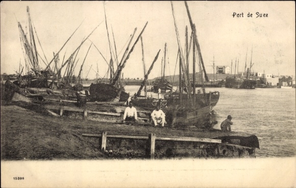 Ak Suez Ägypten, Hafenansicht, Boote, Wasser, Port de Suez