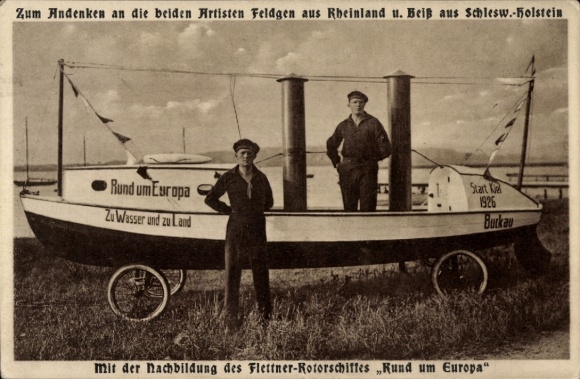 Ak Sportreise Rund um Europa zu Wasser und zu Land, Flettner-Rotorschiff