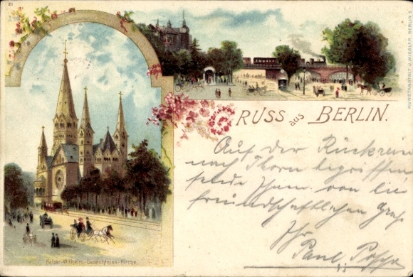 Litho Berlin Charlottenburg, Kaiser Wilhelm Gedächtniskirche, Brücke, Lok