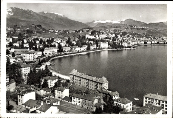 Ak Lugano Kanton Tessin Schweiz, Blick auf den See, Berge im Hintergrund, Stadtansicht, Schwarz-W