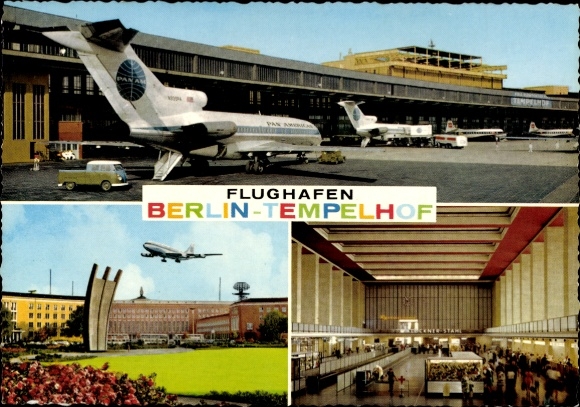 Ak Berlin Bezirk Tempelhof Stadtteil Tempelhof, Flughafen, Platz der Luftbrücke, Pan Am Flugzeug