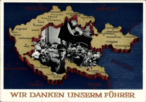 Ganzsachen Ak Wir danken unserm Führer, Landkarte Tschechoslowakei, Propaganda
