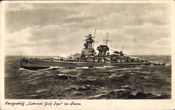 Ak Deutsches Kriegsschiff, Admiral Graf Spee, Panzerschiff im Sturm, Kriegsmarine