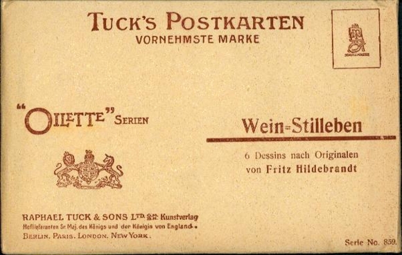6 Künstler AK im Umschlag Wein Stillleben, Oilette Serie von Fritz Hildebrandt