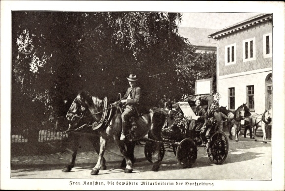 Ak Hildburghausen in Thüringen, Frau Rauschen, bewährte Mitarbeiterin der Dorfzeitung, Kutsche, Fest