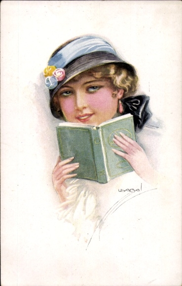 Künstler Ak Usabal, Luis, Portrait einer Frau, Buch lesend