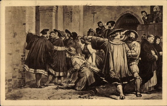 Ak Angeschlagene Thesen Luthers an der Schlosskirche zu Wittenberg, Reformationsjubiläum 1917