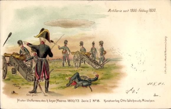 Litho Artillerie seit 1800, Feldzug 1800, Historische Uniformen, Bayerisches Heer