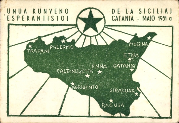 Landkarten Ak Sizilien, Ragusa, Erstes Treffen der Esperantisten Siziliens, Catania, Mai 1951