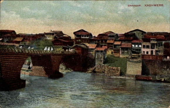 Ak Srinagar Kashmir Indien, Brücke, Häuser, Wasser,  Kaschmir