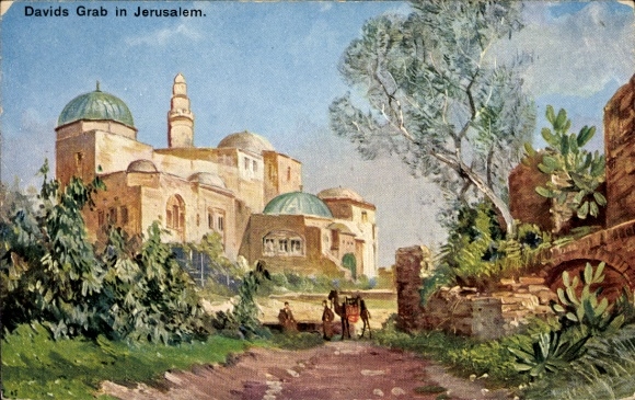 Ak Jerusalem Israel, Davids Grab,  Landschaft, Bäume, Weg, Gebäude