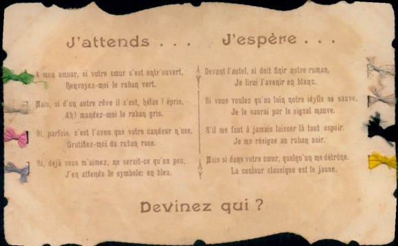 Mechanische Ak Ich warte..., Ich hoffe..., farbige Schleifenbänder