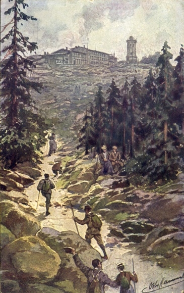 Künstler Ak Hammel, Otto, Brocken im Harz, Aufstieg zum Brockenhotel