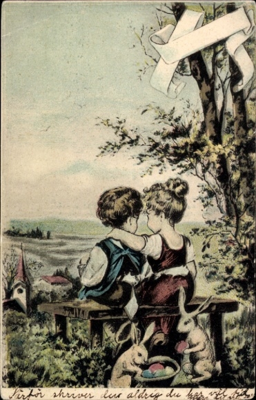 Ak Glückwunsch Ostern, Kinder, Osterhasen, Ostereier