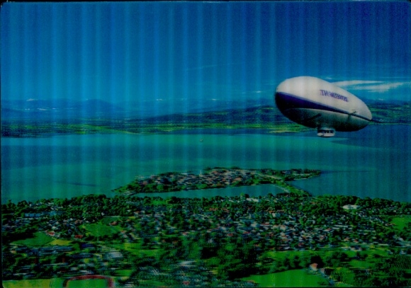3D Ak Zeppelin über dem Bodensee, Panorama
