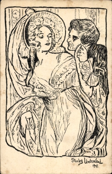 Künstler Ak Stanley Underwood, Liebespaar, Dame, 1907