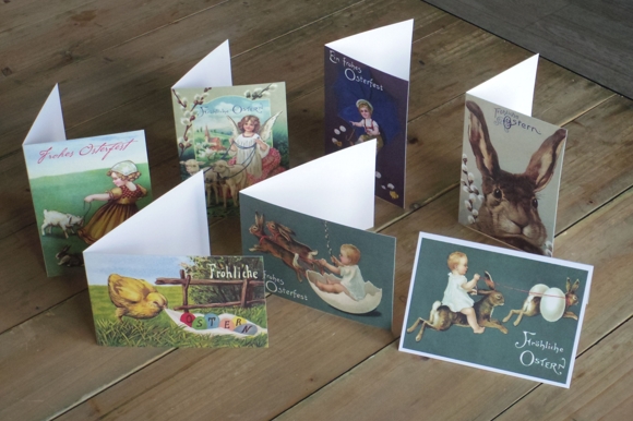 Set aus 7 Grusskarten Ostern (neu) - Osterhasen, Engel, Lamm, Küken, Osterei