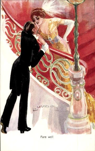 Künstler Ak Usabal, Luis, Fare well, Abschiedskuss, Liebespaar