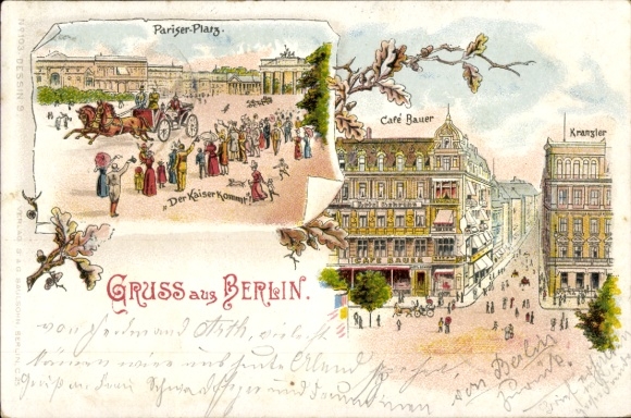 Litho Berlin Mitte, Brandenburger Tor, Pariser Platz, Café Bauer