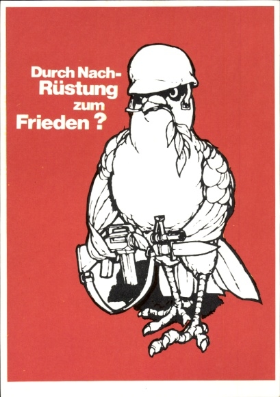 Künstler Ak Durch Nach-Rüstung zum Frieden?, bewaffnete Friedenstaube