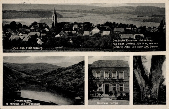 Ak Heidenburg Rheinland Pfalz, Dicke Eiche, Gasthaus Ferring, Dhrontalsperre
