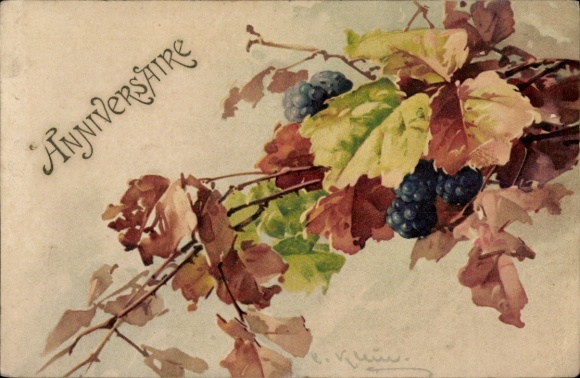 Künstler Ak Klein, Catharina, Glückwunsch, wilder Wein, Herbstfärbung
