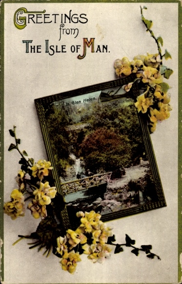 Ak Glen Helen Isle of Man, Brücke, Wasserfall