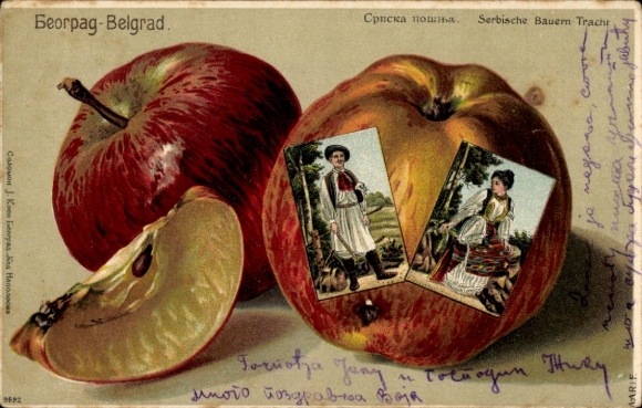 Präge Litho Beograd Belgrad Serbien, Paar in serbischen Bauern-Trachten