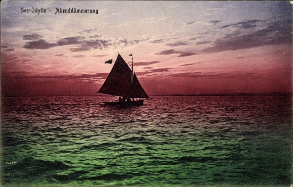 Ak Am Bodensee, See-Idylle, Abenddämmerung, Segelboot