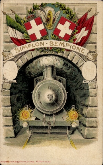 Präge Ak Schweizerische Eisenbahn, Fahne, Italien, Tunnel