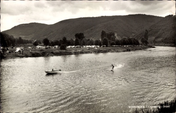 Ak Winningen an der Mosel, Campinginsel, Wasserski
