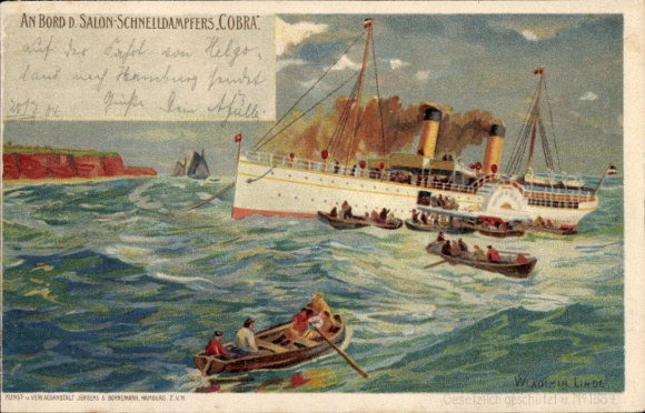 Künstler Ak Helgoland, Schnelldampfer Cobra, HAPAG Seebäderdienst