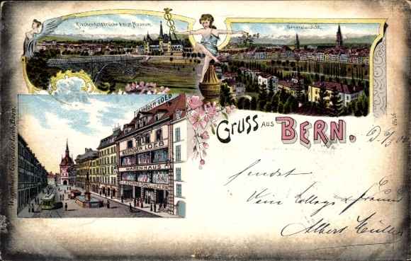 Litho Bern Stadt Schweiz, Gesamtansicht, Museum, Warenhaus